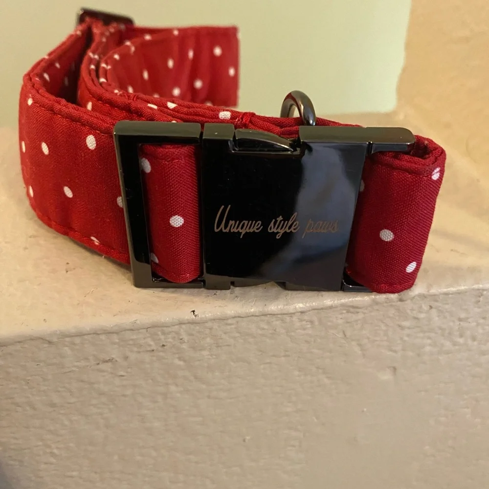 Unique Style Paws. Red Polka Dot Dog Collar and Bow Tie Set. XL. New.
